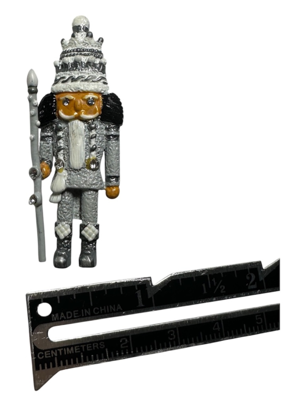 Silver Nutcracker Soldier Brooch Rhinestone Holiday Christmas Pin